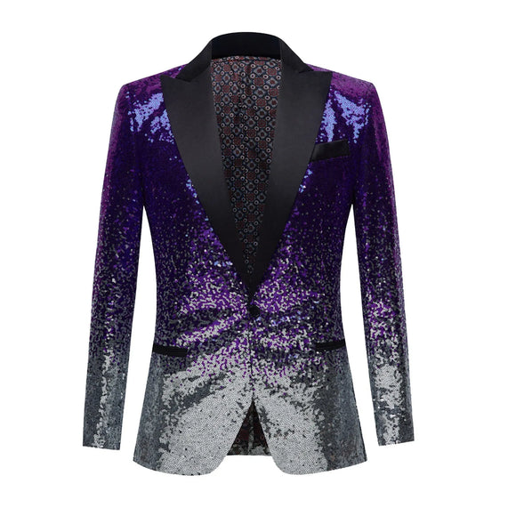 Shiny Purple Sequin Glitter Embellished Tuxedo Suit Jacket Men's One Button Shawl Collar Night Club Stage Wedding blazers MartLion Purple-A S United States