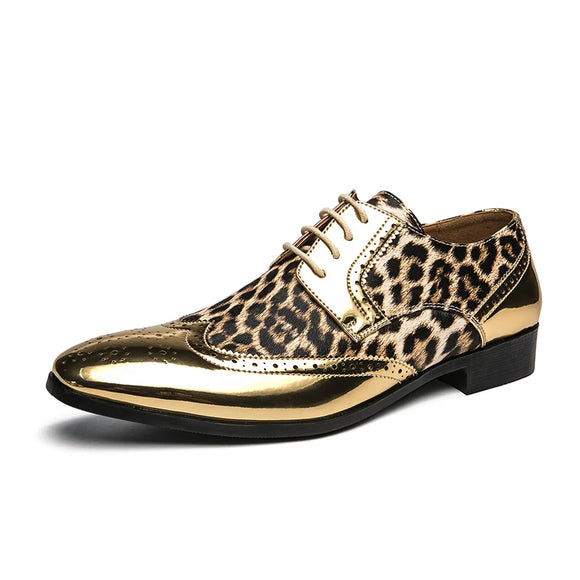 Luxury Brand Loafers Men's Lace-up Leopard Print Casual Shoes Party Leather Gold Silver Pointed Toe Designer MartLion Gold 44 