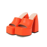 spring and autumn thick bottom high heel square toe sleeve sandals MartLion Orange 43 