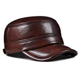 Winter Genuine Leather Cap Men's Flat Caps  Army Military Hat Elegant Baseball Cap British Vintage Cowhide Ear Warm MartLion   
