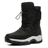 Unisex Snow Boots Warm Push Mid-Calf Waterproof Non-slip Winter Thick Leather Platform Warm Shoes MartLion black 5.5 