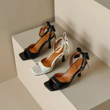 Women Sandals Square Toe Thin Heel Buckle Strap Bowknot Elegant Dating Female Shoes MartLion   