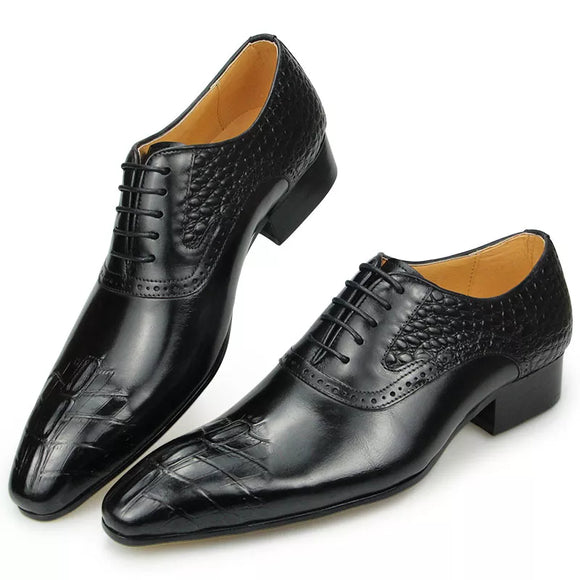 Men's Shoes Prince Classic Modern Formal Oxford Wingtip Lace Up Dress Handmade Black Genuine Leather MartLion   