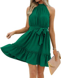 Women's Dress Summer Women's Beach Dress Folded Cake Dress Loose Neck Tie Sleeveless Dress Women's Summer Clothing MartLion   