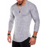 Men's Long-Sleeved Pit Strip  Stitching Arc Hem Bottoming Shirt Round Neck T-Shirt Hot Style Mart Lion   