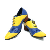 Men's High heels Patchwork Leather Cowhide Round head Model Catwalk Singer Performance Thick heel Increase shoes MartLion   