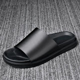 Genuine Leather Slippers Men's Thick Soles Non-slip Flip-flop Sandals Causal Black Summer Shoes MartLion   