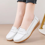 Women Flats Genuine Leather Shoes Platform Casual Soft Loafers Shallow Slip On Nurse Ladies MartLion   