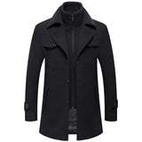 Winter Men's Slim Fit Wool Trench Coats Middle Long Outerwear Double Collar Zipper Solid Color Casusal Woolen Coats MartLion Black L 