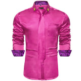 Men's Shirts Long Sleeve Stretch Satin Social Dress Paisley Splicing Contrasting Colors Tuxedo Shirt Blouse Clothing MartLion CY2270-N8023-XZ S 