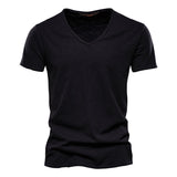 Outdoor Casual T-shirt Men's Pure Cotton Breathable Crewneck Slim Short Sleeve Mart Lion Black EU size S 