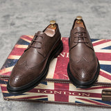 Brogue Men's Dress Shoes Plaid Split Leather Oxfords Elegant Sapato Social Masculino Mart Lion   