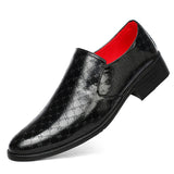 Classic Red Dress Shoes Men's Slip-on Pointed Toe Square Heel Leather Loafers Footwear Zapatos Para Hombres MartLion black 2639 38 CHINA