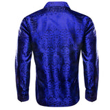 Luxury Shrits Men's Sky Roal Blue Navy Embroidered Paisley Long Sleeve Casual Slim Fit Blouses Lapel Barry Wang MartLion   