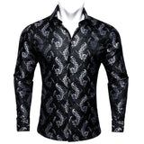 Barry Wang Exquisite Blue Silk Paisley Men's Shirt Four Seasons Lapel Long Sleeve Embroidered Leisure Fit Party Wedding MartLion   