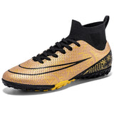Men's Football Boots Long Spike Kids Grass TF FG Training Soccer Shoes Professional Society Sneakers Outdoor Sports Football Shoes MartLion Gold D 32 CHINA