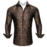 Designer Men's Shirts Silk Gold Embroidered Paisley Flower Long Sleeve Casual Blouses Slim Fit Clothing Lapel Tops Barry Wang MartLion   