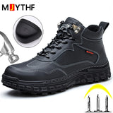 Genuine Leather Men's Safety Shoes Anti Smashing Anti Piercing Waterproof Security Work Boots Steel Toe Indestructible MartLion   