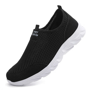 Men's Running Shoes Summer Sneakers Mesh Breathable Lightweight Walking Casual Slip-On Driving Loafers Zapatos Casuales MartLion Black White 38(24.0CM) 