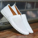 Brand White Moccasins Men's Dress Shoes Extra Breathable Cut-outs Loafers Casual Hand-stitching Formal Mart Lion   