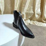 Women Shoes Leather Short Boots Pointed Chunky Heel Rivet Ankle Platform Heel MartLion Black-plush 39 
