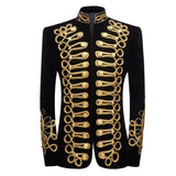 Men's Heavy Handmade Gold Rope Embroidery Velvet Blazer Button Military Uniform Suit Jacket for Wedding Party Stage Performance MartLion black gold US S  size 