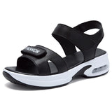 Leather Summer Women Sandals shoes ladies Platform Flat Sneakers wedges Air Outsole Light Weight MartLion Black2215 5.5 