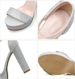 Liyke Silver Rhinestone Platform Sandals Summer Open Toe Ankle Strap Square High Heels Women Party Wedding Shoes Mart Lion   