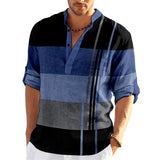 Striped Color Block Henley Shirts Men's Streetwear Stand Collar Long Sleeve Shirt Male Tops Man Clothing MartLion B17SF3G20240313L L 