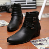 Spring Simple Style Men's White Elegant Shoes High-top Dress Point Toe Leather High Heel Boots MartLion   