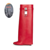  Women's Knee Length Slope Heel Shark Boots Thick Sole High Heel Thigh Round Head Warmth MartLion - Mart Lion