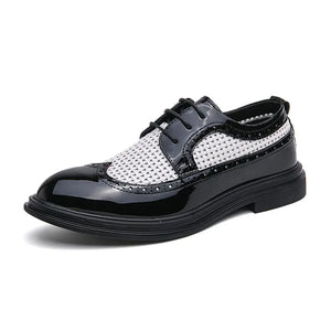 Summer Classic Black and White Dress Shoes Men's Brogues Breathable Leather Casual Low Derby MartLion baihei 2866 38 CHINA