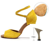 Woman Latin Ballroom Yellow Modern Leather Dance Shoes MartLion silk cuban-7.5cm 10 