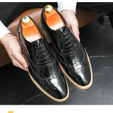  Classic Gold Glitter Leather Brogue Shoes Men's Round Toe Luxury Dress Wedding Party MartLion - Mart Lion