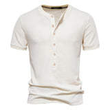 Outdoor Casual T-Shirt Men's Pure Cotton Breathable Knitted Short Sleeve Button-Down Mart Lion White EU size S 