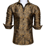 Designer Men's Shirts Silk Gold Embroidered Paisley Flower Long Sleeve Casual Blouses Slim Fit Clothing Lapel Tops Barry Wang MartLion   