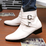 Leather Chelsea Boots Men White Dress Boots Men Casual High top Buckle Strap Formal Shoes Men Motorcycle Boots