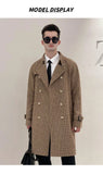 Classic Thousand Bird Plaid Wool Coat Medium Long Double breasted British Style Detachable Down Tank Coat Men's MartLion   