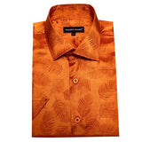 Luxury Summer Shirts Men's Short Sleeve Cool Silk Satin Orange Leaves Slim Fit Tops Casual Breathable Barry Wang MartLion   