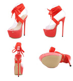 Liyke Red Thigh High Lace-Up Platform Sandals Women 16.5 CM Transparent Shoes Stiletto Peep Toe Stripper Heels Mart Lion   