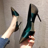 Spring High Heels Women Pumps Pointed Toe Office Lady Working Shoes French Style Female Footware Black Green Mart Lion Green 4.5 