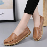 Genuine Leather Shoes Woman Soft Boat Flats Ladies Loafers Non-Slip Sturdy Sole MartLion Light Brown 44 insole 27.0cm 