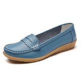 Women Flats Genuine Leather Shoes Platform Casual Soft Loafers Shallow Slip On Nurse Ladies MartLion Blue 42 insole 26.0cm 