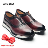 Men's Shoes French Style Real Leather Oxford Sneakers Slip-on Casual Travel Non-slip MartLion Burgundy EUR 46 