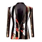 Men's Luxury Wave Striped Gold Sequin Blazer Jacket Shawl Lapel One Button Shiny Wedding Party Suit Dinner Tuxedo Mart Lion Pattern 5 US XS 