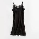 Summer  Lace Silk Nightgown Women V-neck Sleeveless Short Mulberry Silk Thin Slip Underdress MartLion Black L 