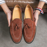 Spring Suede Men's Tassel Design Loafers Slip-on Handmade Nubuck Shoes Pointed Toe Thick Sole MartLion   