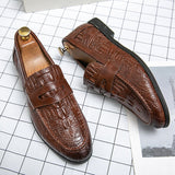 Crocodile Pattern Men's Loafers Split Leather Footwear For Slip On Dress Shoes Elegant Social Mart Lion   