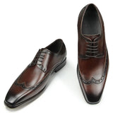 Genuine Leather Formal Shoes Men's Social Dress Derby Handmade Lace Up Brogue British Style Luxury Leather Rubber Bottom MartLion Coffee 38 