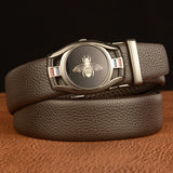 Men's Automatic Buckle Belt Genuine Leather Bee Pattern Belts Casual 3.5cm Width Cowhide Waistband MartLion 6 120cm 